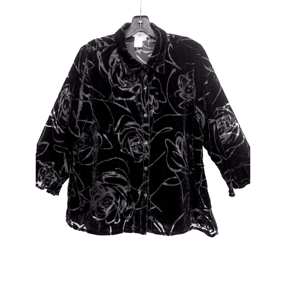 Burnout Velvet Blouse Top L Black EUC Floral Rose Semi‎ Sheer Dark Witchigoth